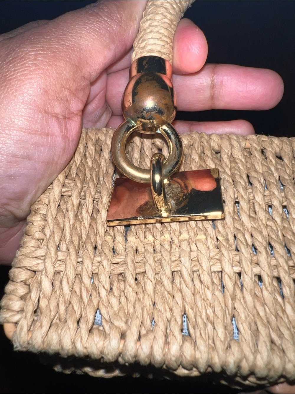 Handwoven Mini Box Bag in Natural Tan with Gold Hardware - Picture 5 of 5